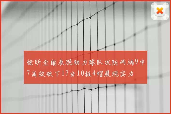 徐昕全能表现助力球队攻防两端9中7高效砍下17分10板4帽展现实力